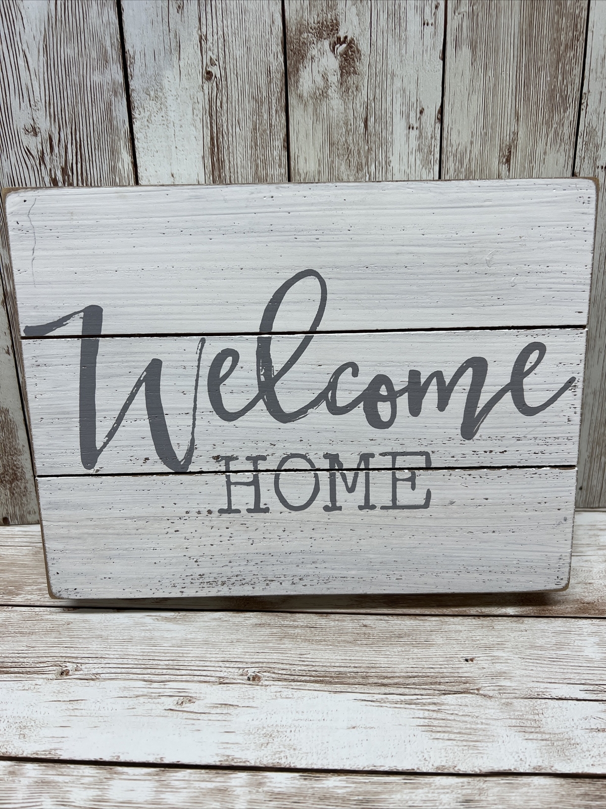Welcome Home Wood Rustic Gray White Wash Sign 8 x 6 inch
