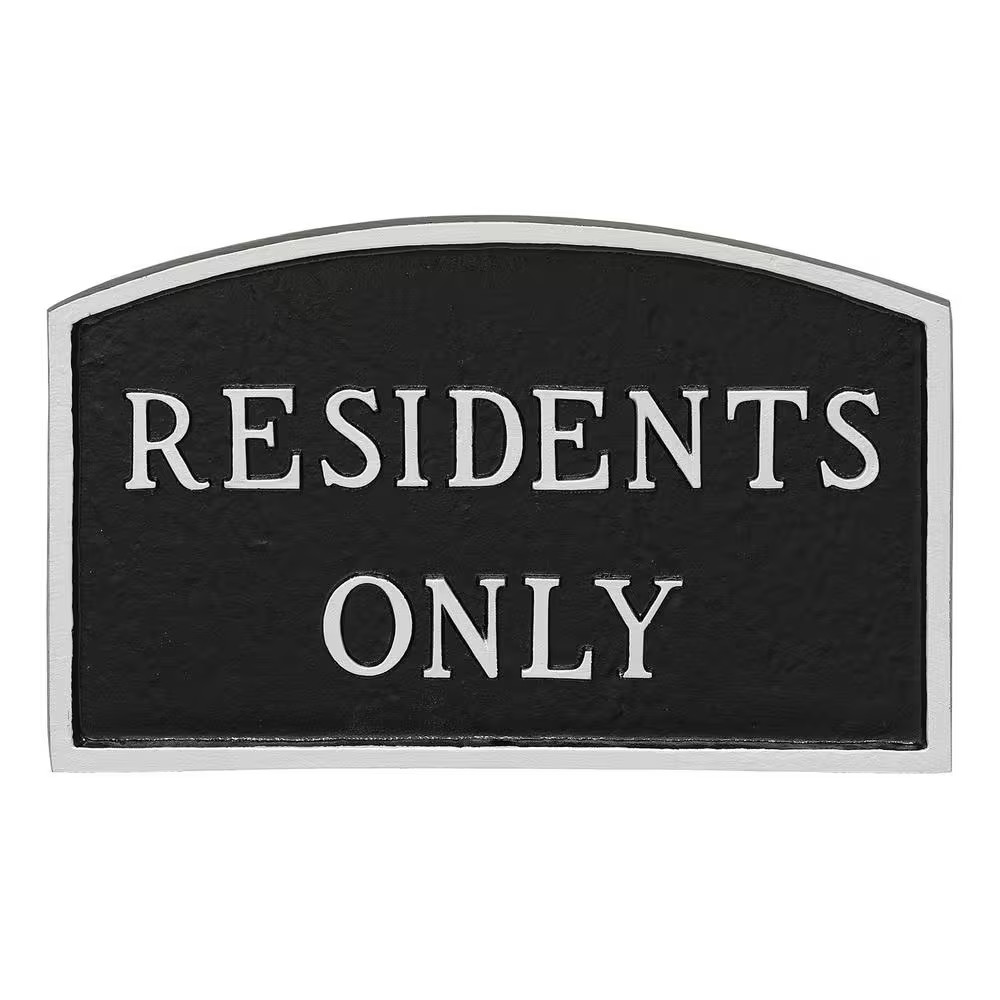 5.5 In. X 9 In. Small Arch Residents Only Statement Plaque Sign – Black/Silver