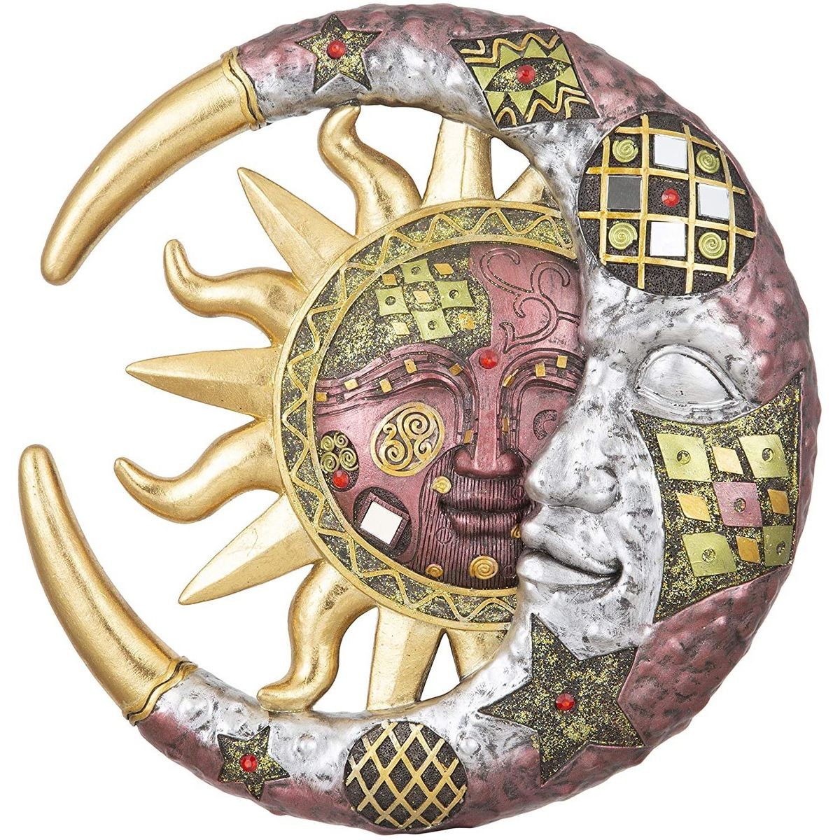 FC Design 11″ Mosaic Celestial Sun Moon Wall Decor Burgundy Hanging Art Metal
