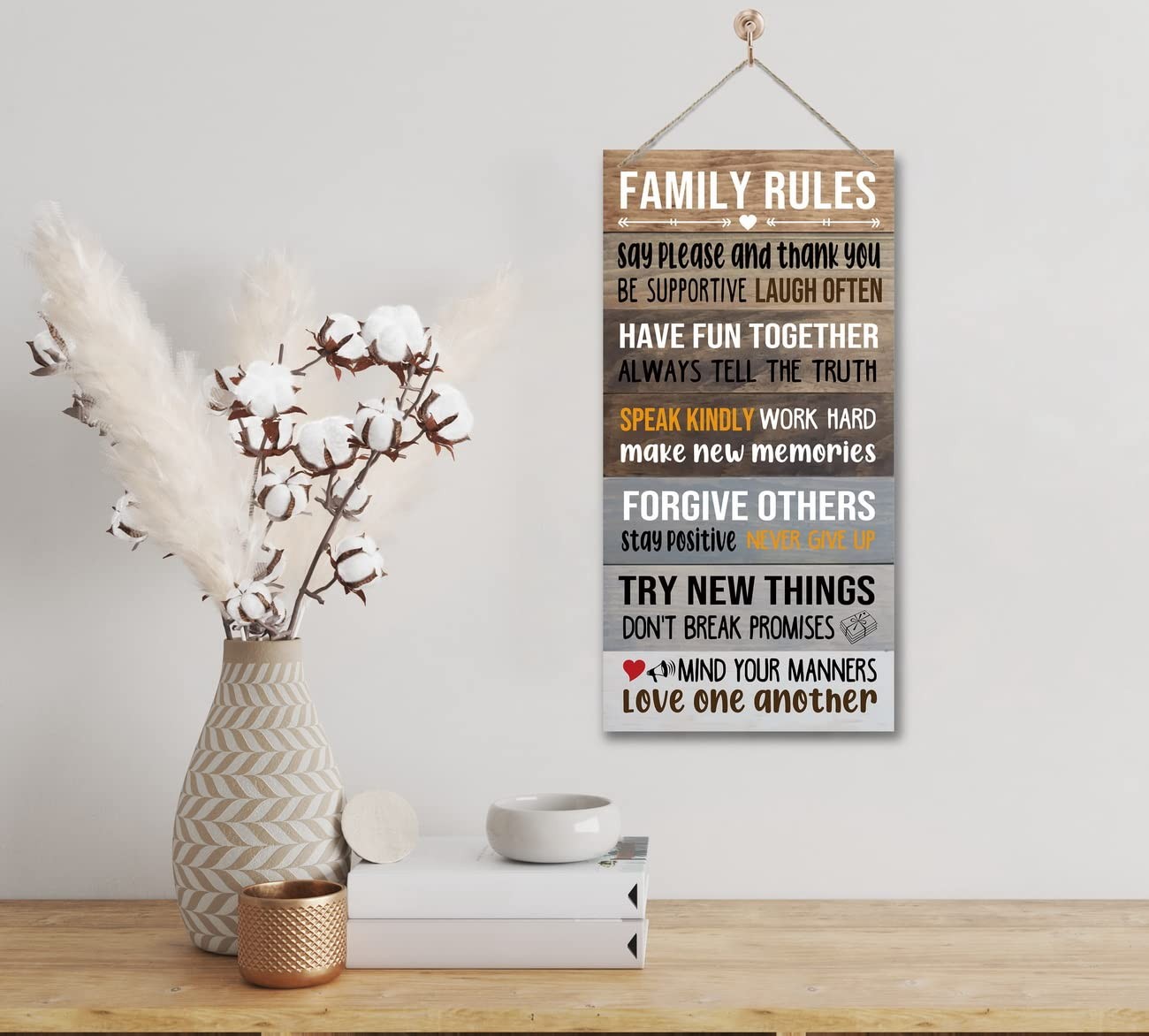 Warm Family Rules Home Sign, Inspirational Family Saying Wood Sign, Rustic Hangi