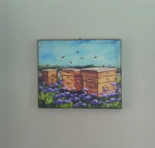 NEW “Bee Hives in Lavender Field” Home Decor Box Sign –