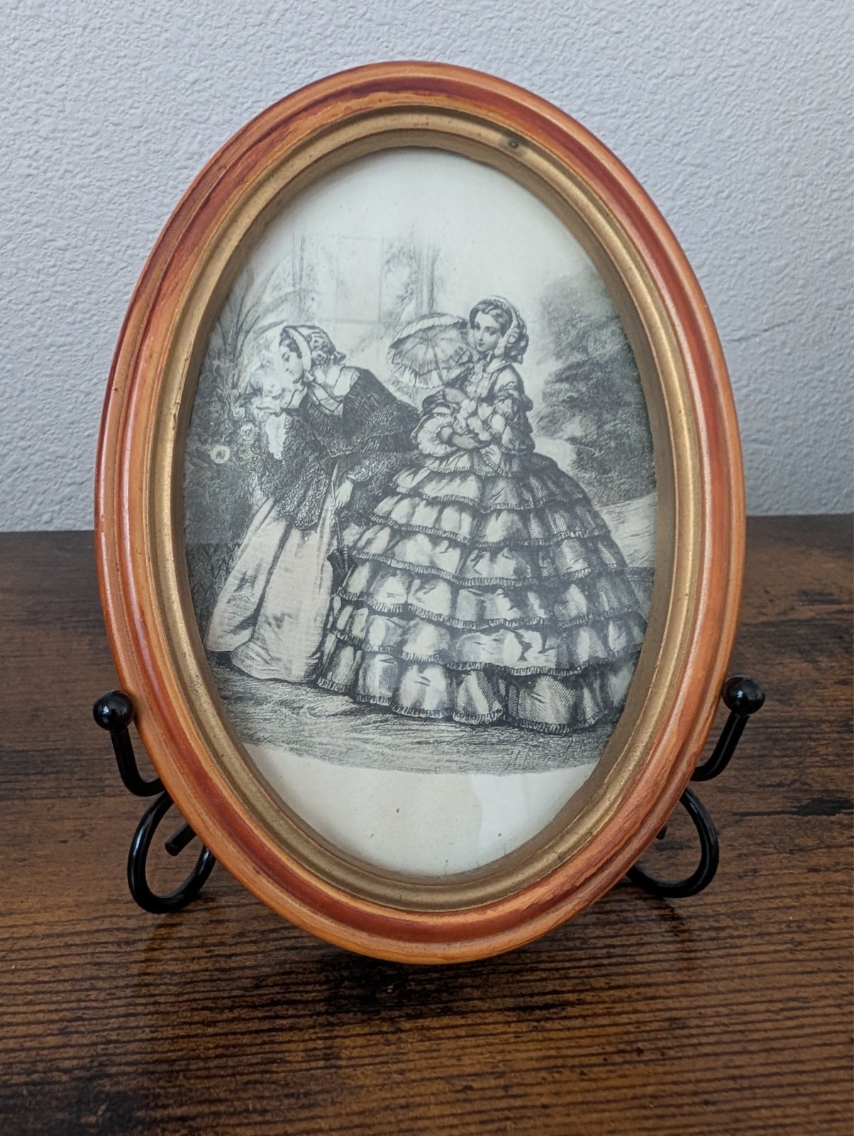 Vintage Pair Oval Framed Victorian Lady Prints Cottage Shabby Chic Decor