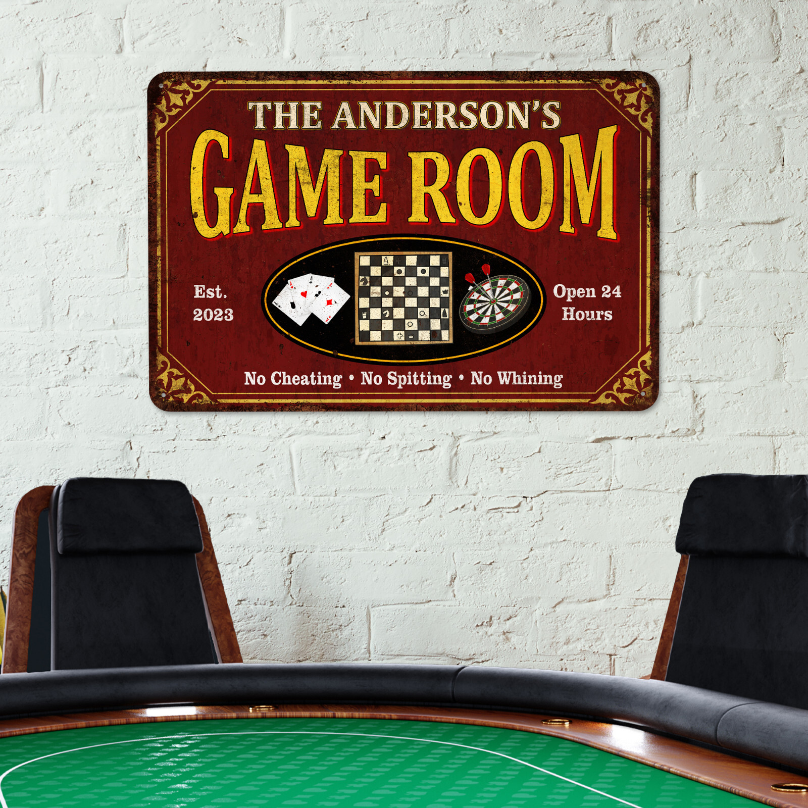Personalized Game Room Sign Rec Room Family Wall Decor Gift Red 108122002060