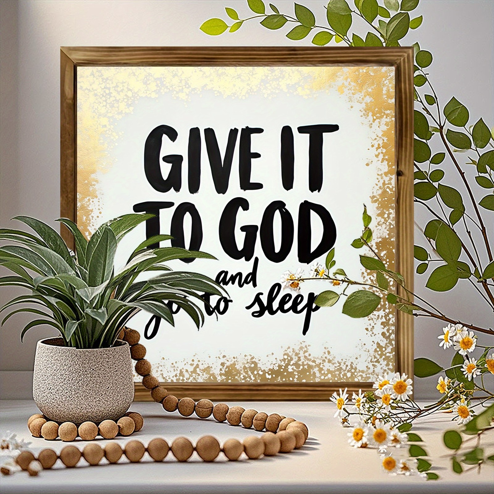 Christian Give It To God And Sleep Neutral Farm Bedroom Living Wall Art Plaque