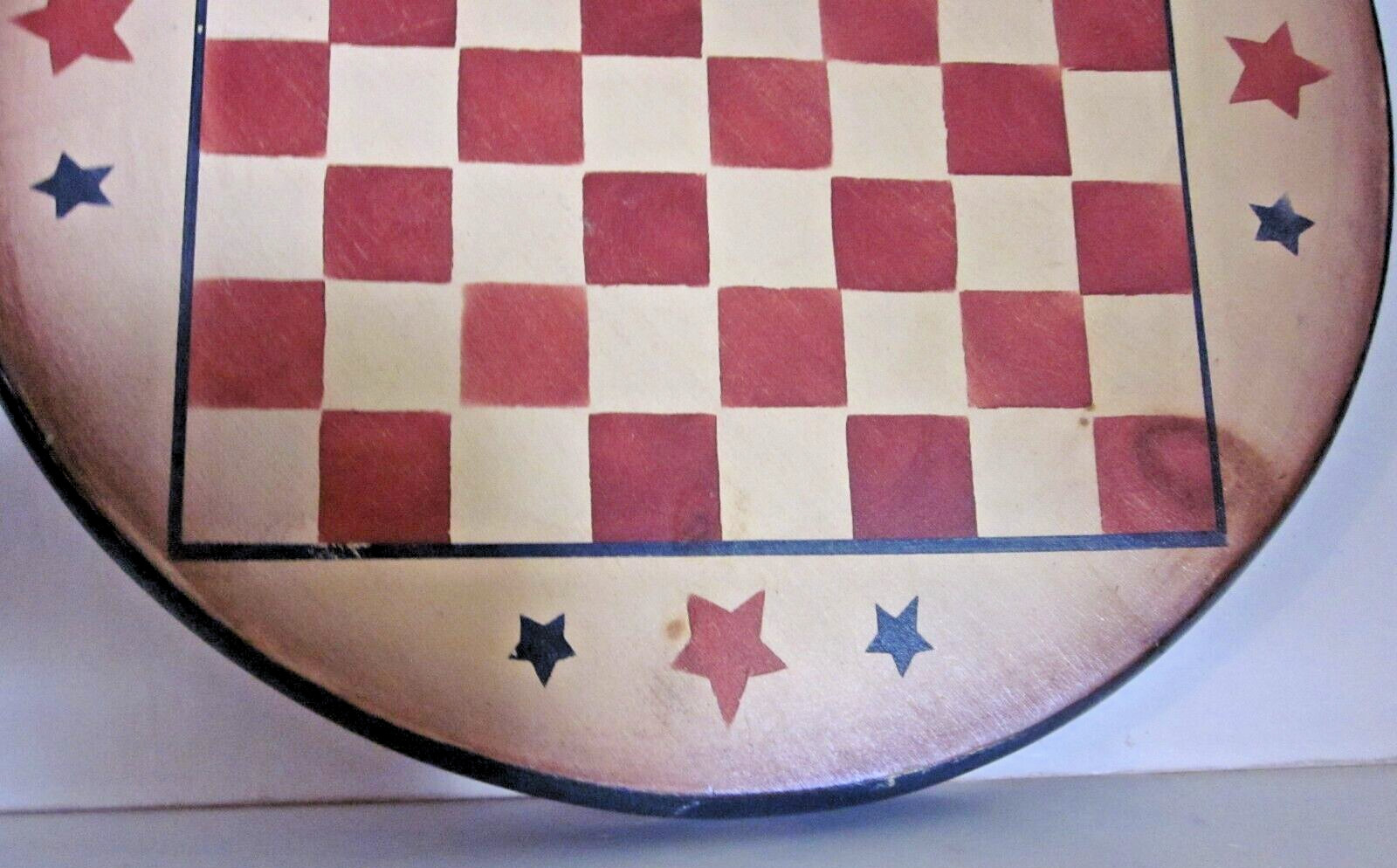 Primitive Country Checkerboard Star Round Hanging Gameboard MDF Wood 10.5W
