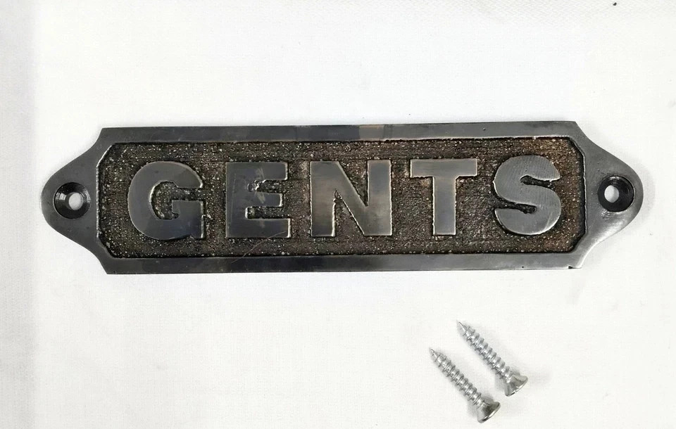 Vintage Brass “GENTS” Toilet Door Sign Plaque | Antique Finish Metal Plate 13cm