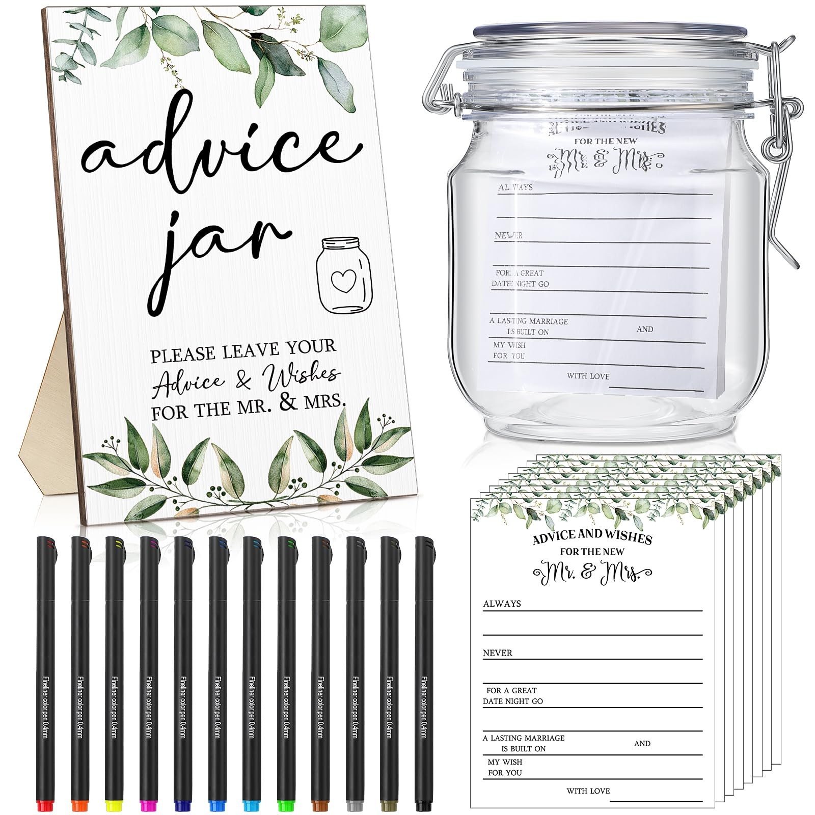 114 Pieces Greenery Bridal Shower Decoration Include Advice and Wishes for th…