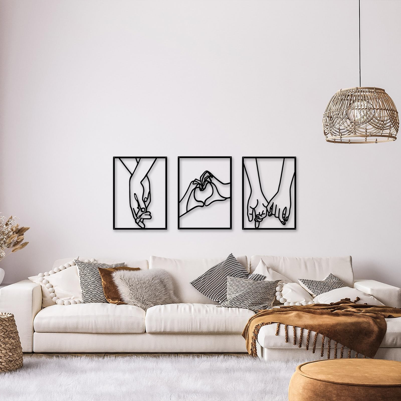 3 PCS Minimalist Heart Hands Black Metal Wall Decor Single Line Art Abstract