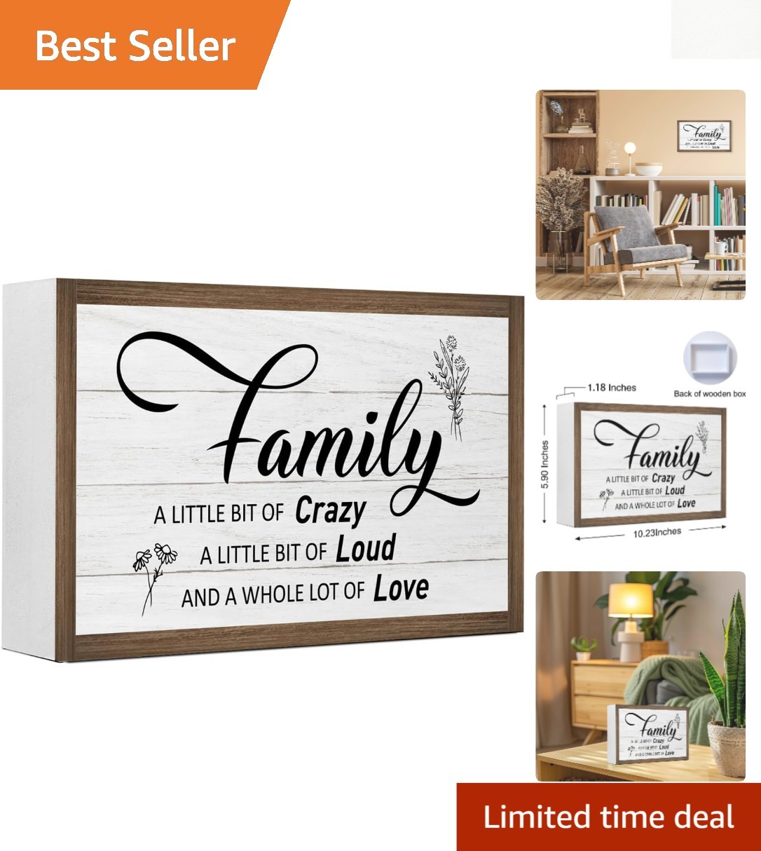 Charming Wooden Family Quote Sign, 10.23×5.9” for Home & Farmhouse Style