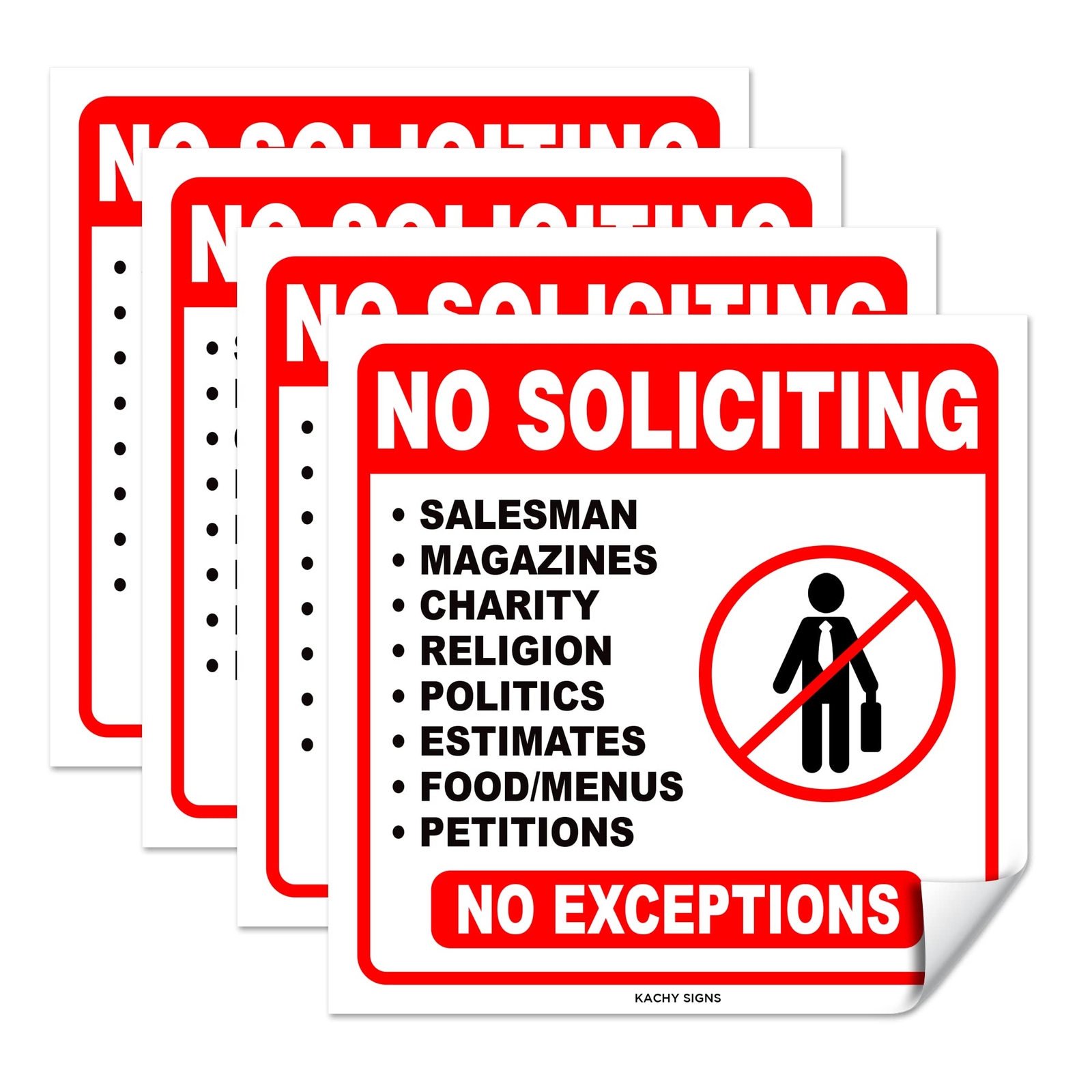 (Set of 4) No Soliciting Sticker Sign 6″ x 6″ – Durable Self Adhesive 4 Mil V…