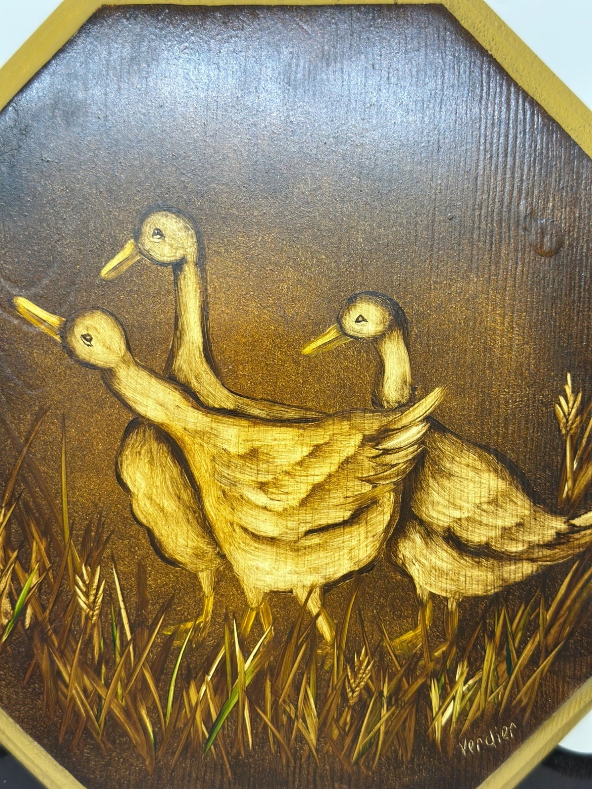 Vintage Rustic Farmhouse Duck Wall Hanging Octagon Wooden Art Panel 8.75 Country