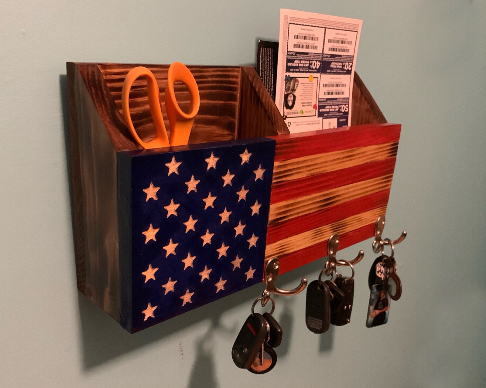 Handmade Stars and Stripes Key and Mail Holder USA FLAG