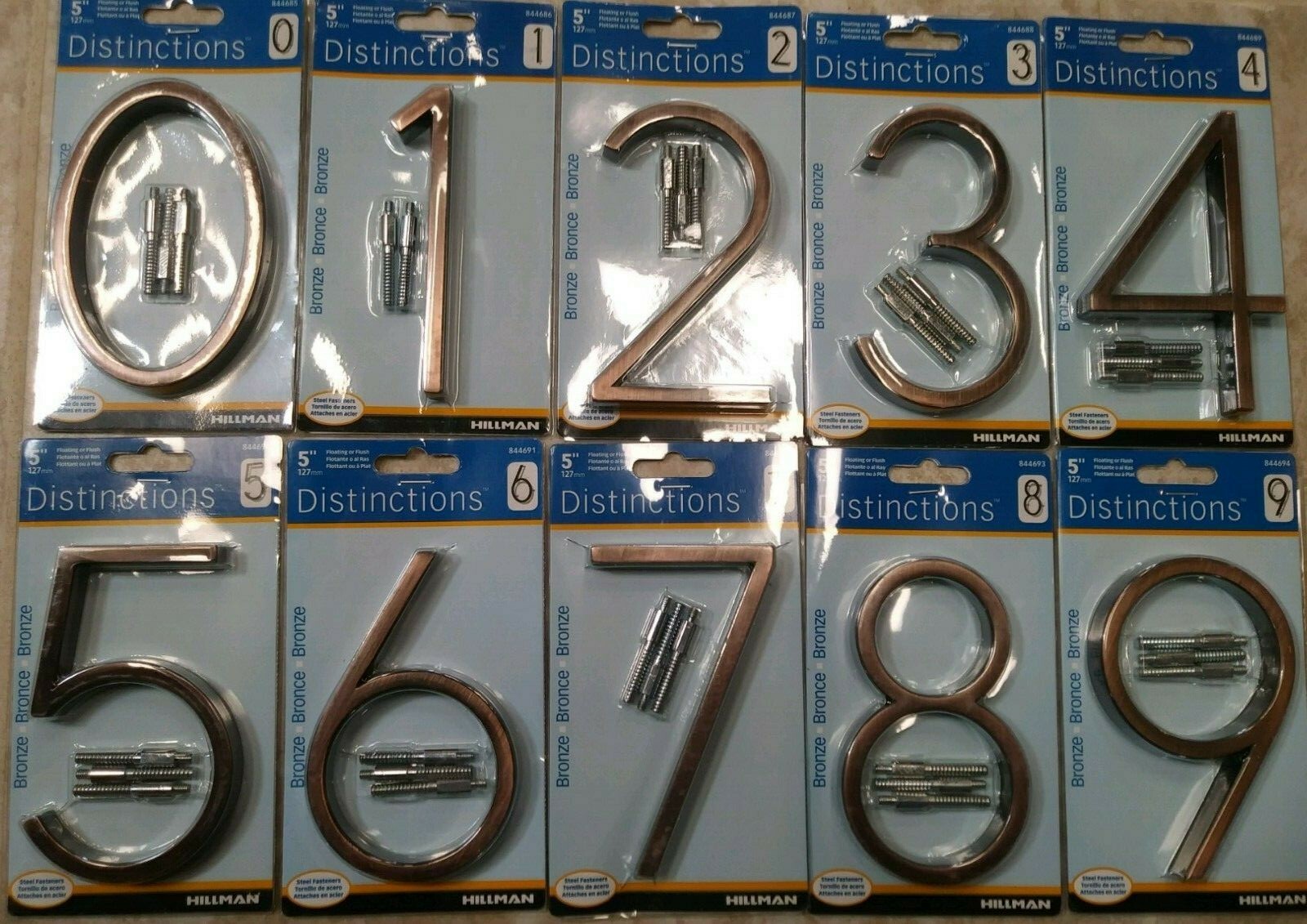 Hillman Modern 5″ Floating Standoff Or Flush Mount House Address Numbers Bronze