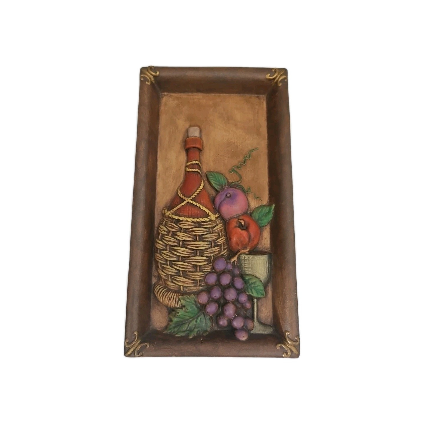 Ries Ceramic Fruit And Wine Wall Plaques Rectangular Pair 9 5/8″ × 5.25″ Painted