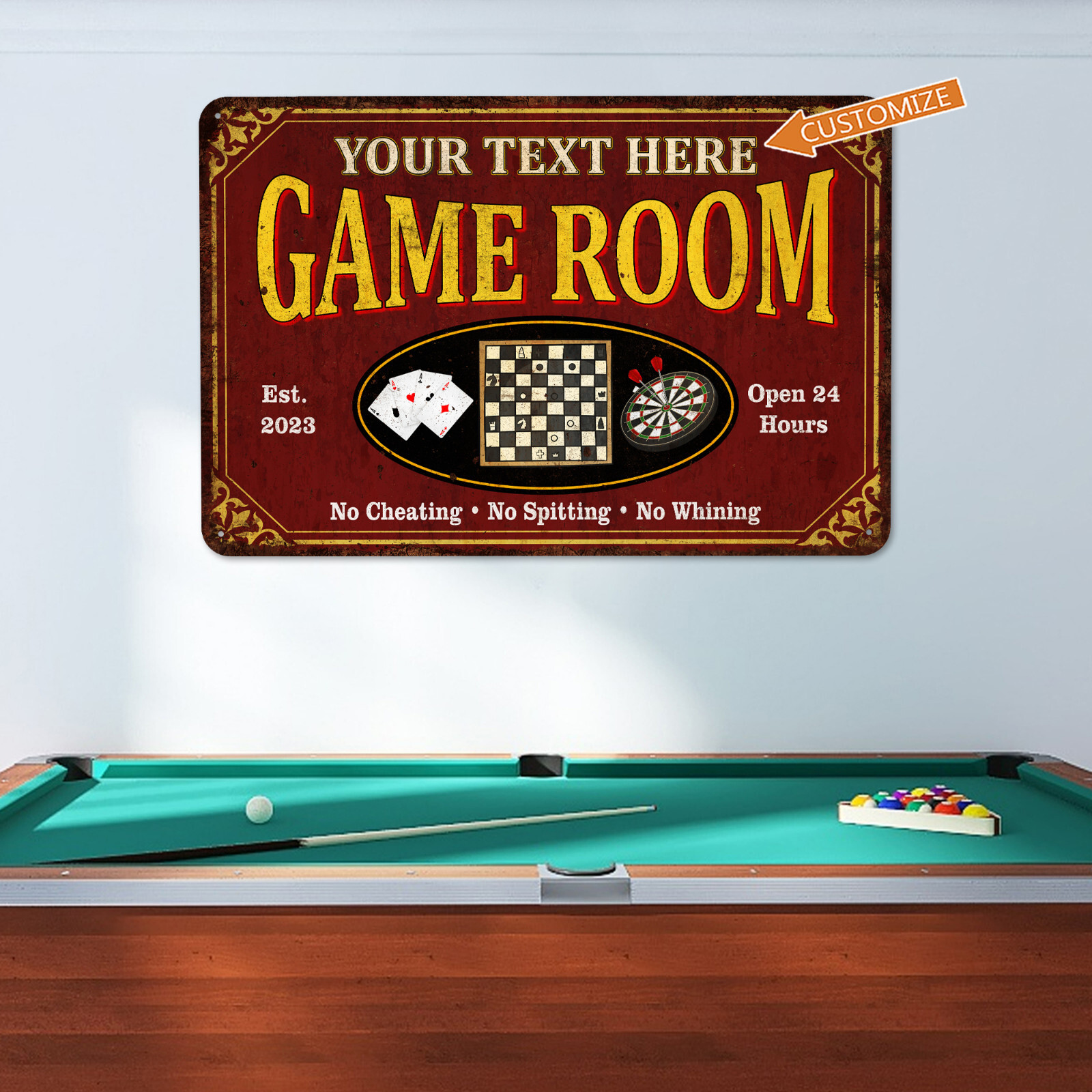 Personalized Game Room Sign Rec Room Family Wall Decor Gift Red 108122002060