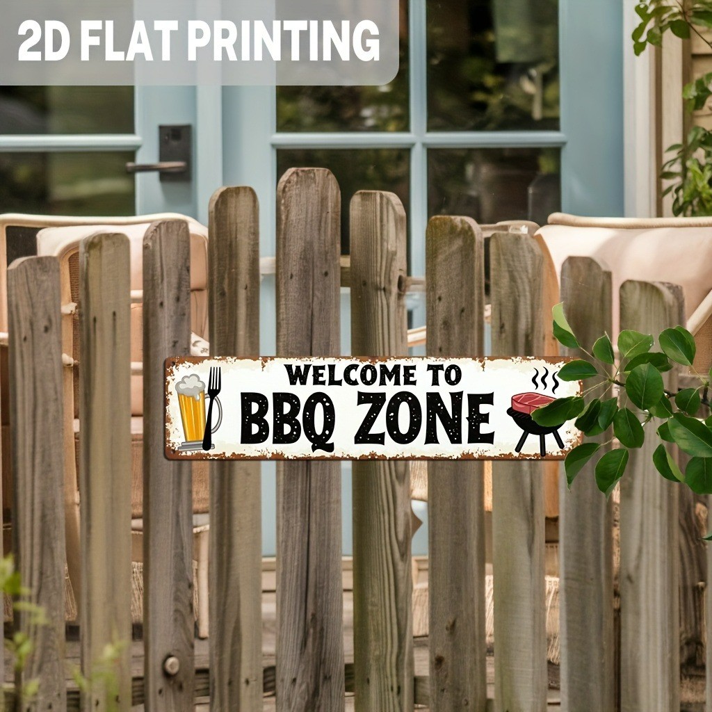 BBQ ZONE Sign Retro Metal Tin Signs Outdoor Grill Area Plaque Wall Art Home Bub