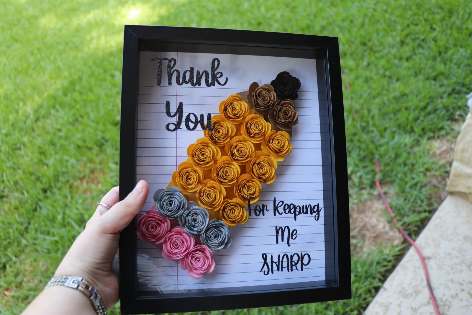Thank You 8x10in Pencil Plaque Framed 3D Effect Wall Mounted Vertical Rectangle