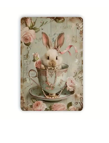 Victorian Wall Decor Shabby Retro Vintage Easte Spring Bunny Metal Tin Sign 8×12