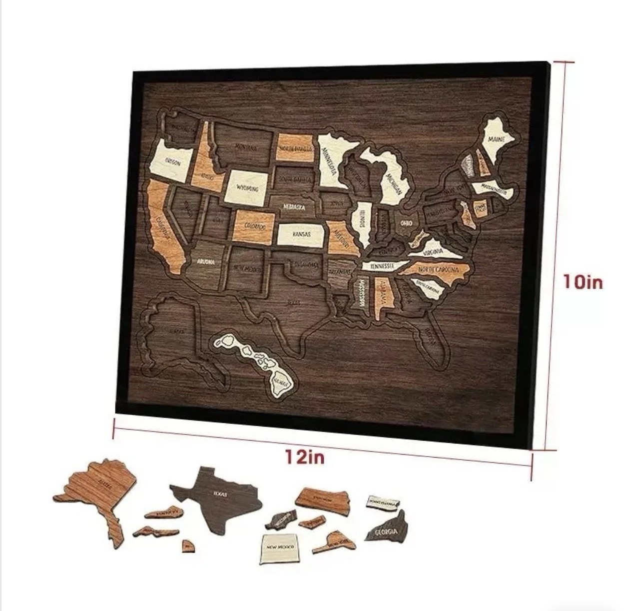 Framed Wood USA Map Wall Plaque, Horizontal Rectangle, 12 x 10 in