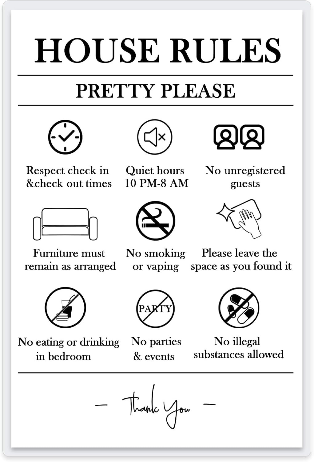 Air Bnb House Rules Sign – 4X6 Inch Laminated Vacation Rental Rules with 4 Damag