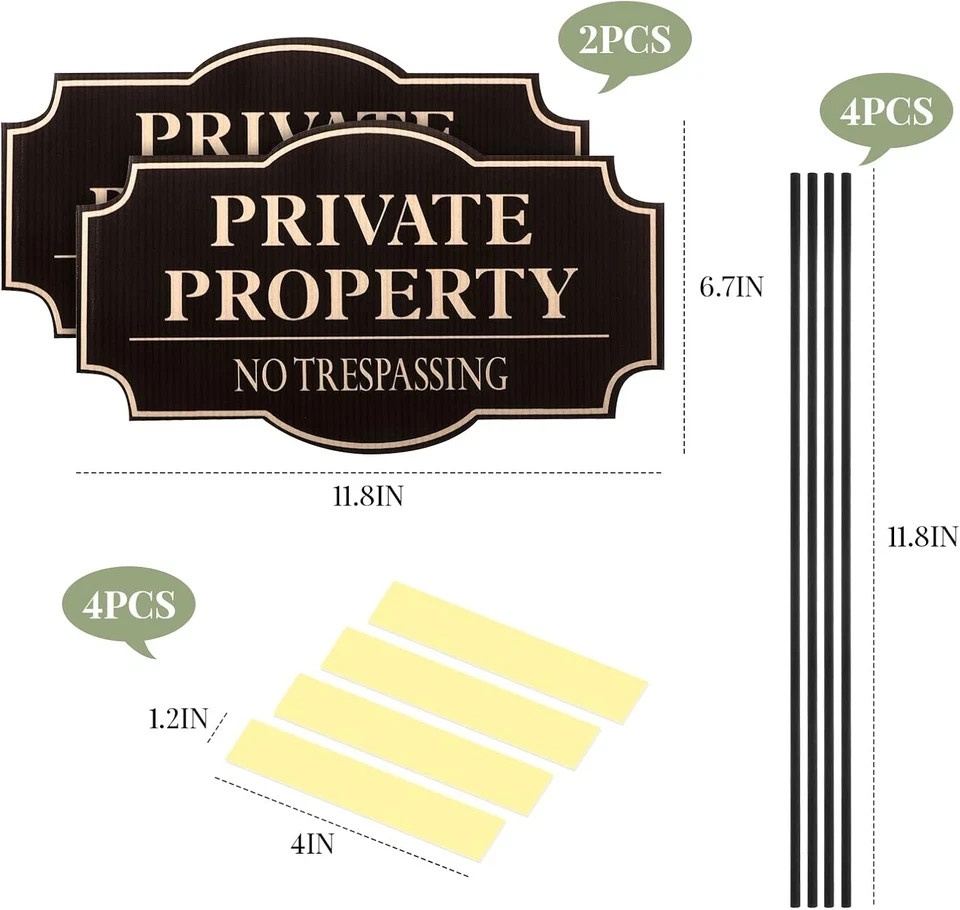 2-Pack No Trespassing Signs, 11.8 X 6.7 Inches, Private Property Decorative Sign