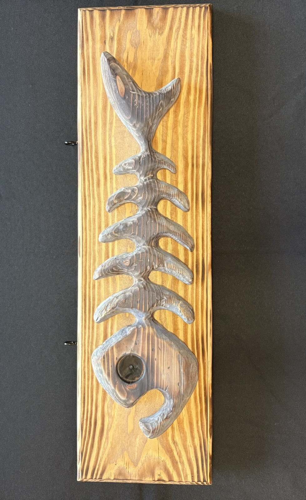 Rustic Wooden Fish Skeleton Wall Plaque, Large Hanging Decor, 25″ x 7.25″