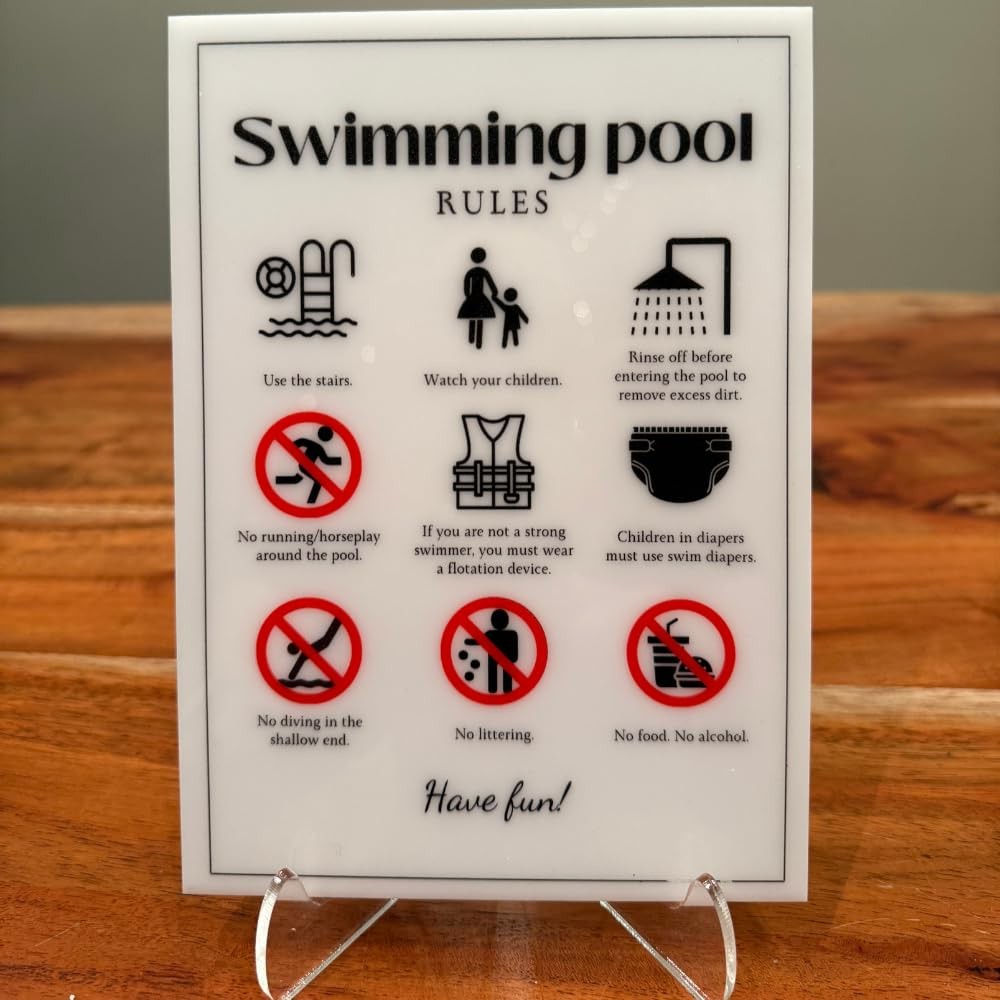 Swimming Pool Rules – Vacation Rental House Signs, 5×7 inch, Design 30