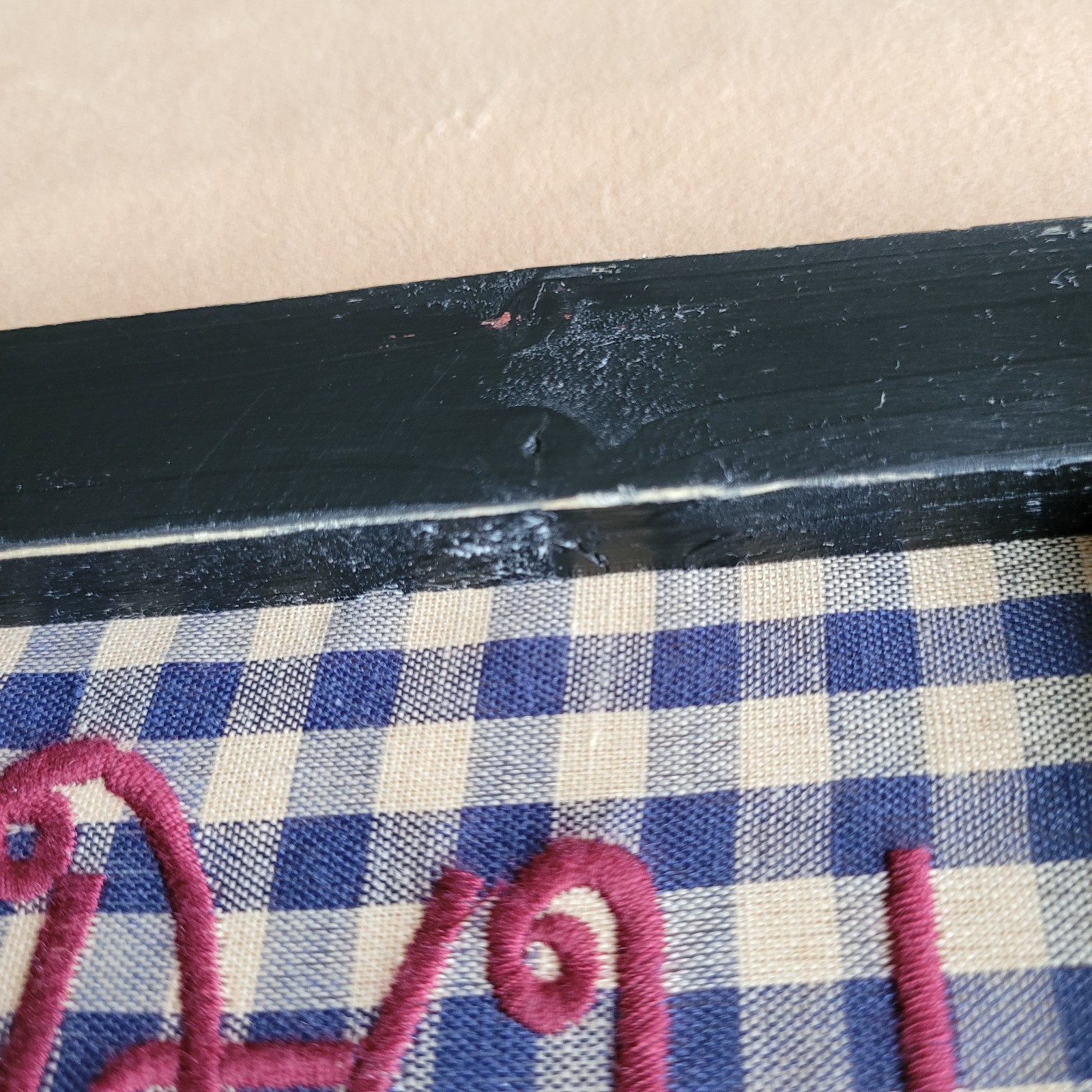 Primitive Rustic Farmhouse Happy Holidays Embroidered Black Wooden Gingham Sign