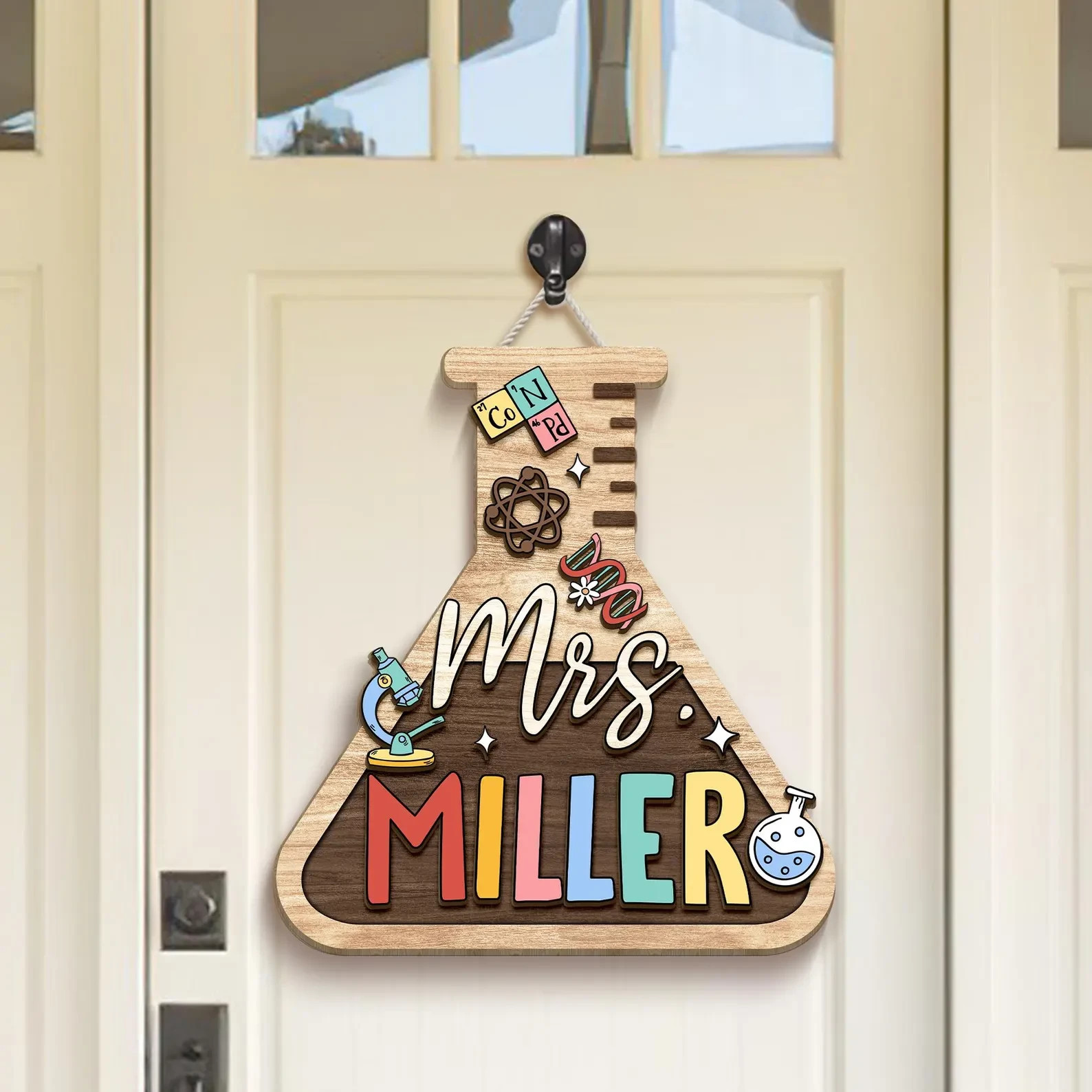 Custom 2-layers Science Teacher Name Sign Classroom Decor Door Hanger Gift