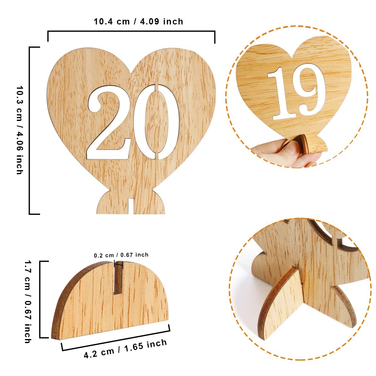 Heart Shape Wooden Table Numbers 1-20 With Holder Base – Rustic Hollow Out Wo…