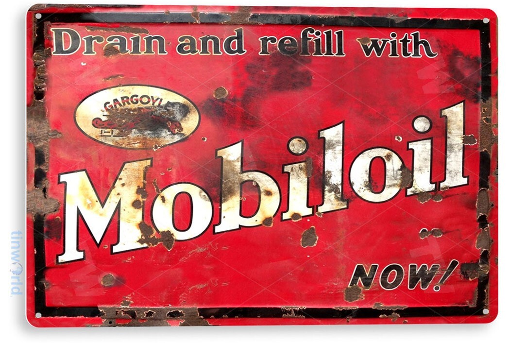 Mobil Oil Sign, Gas Station, Garage, Auto Shop, Retro Rustic Tin Sign A496