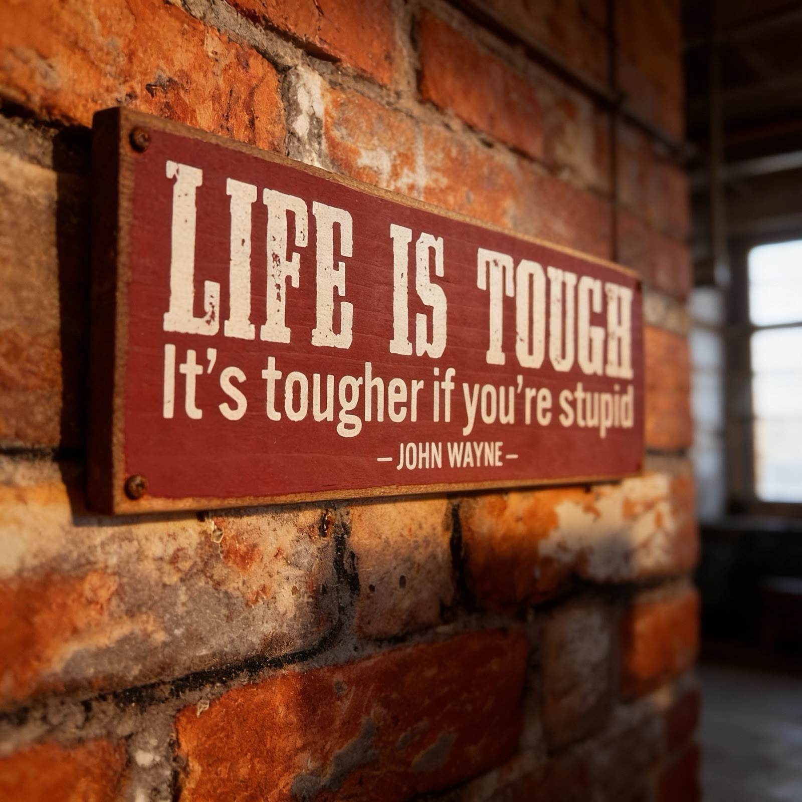 10″X3.5″X 3/4″ Wooden John Wayne “Life is Tough” Sign…Made/USA…Ships Free!