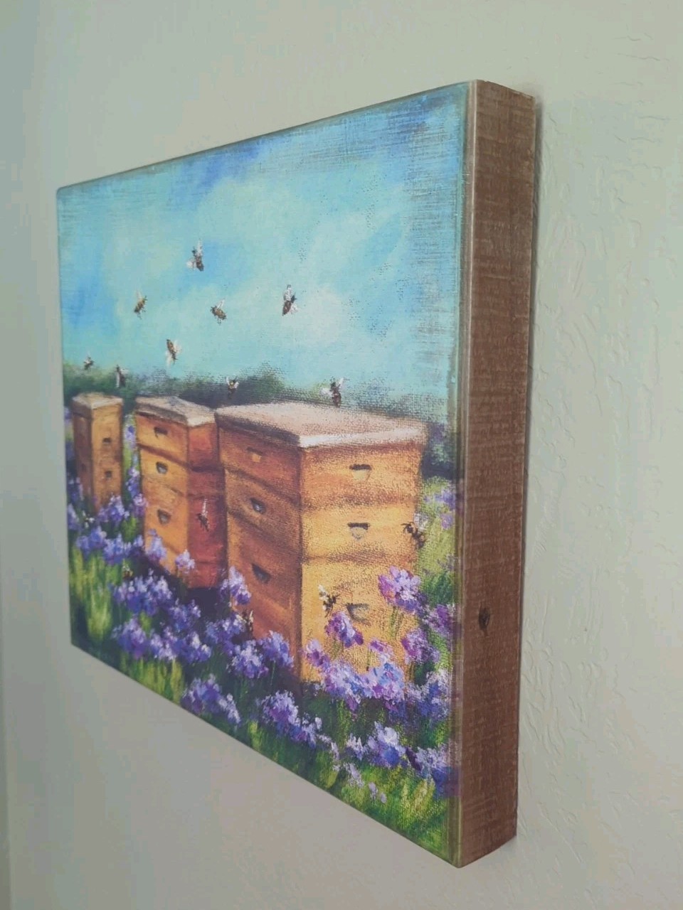 NEW “Bee Hives in Lavender Field” Home Decor Box Sign –