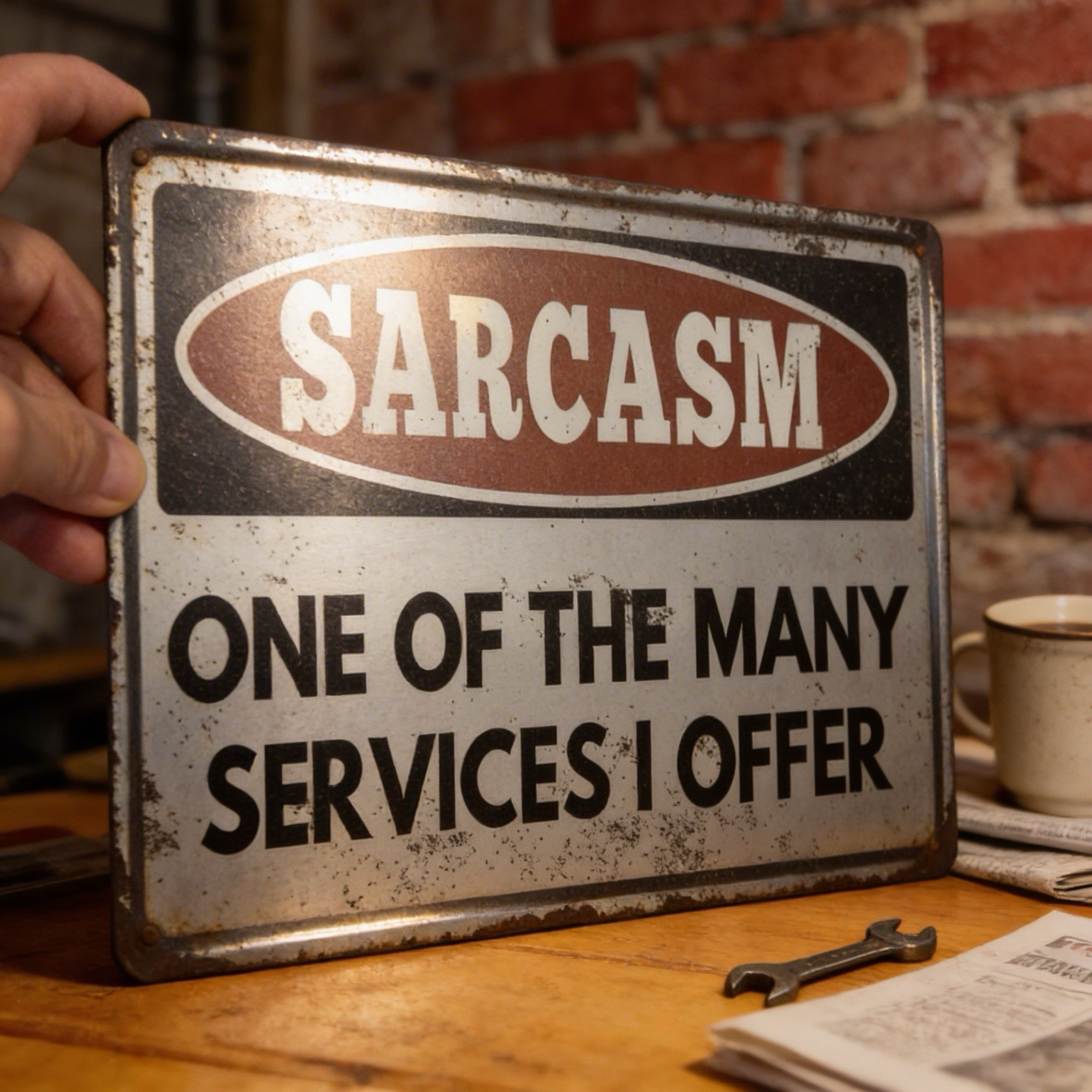 12″x8″ Patina Style “Sarcasm, One of the many Services I Offer” FREE SHIPPING!