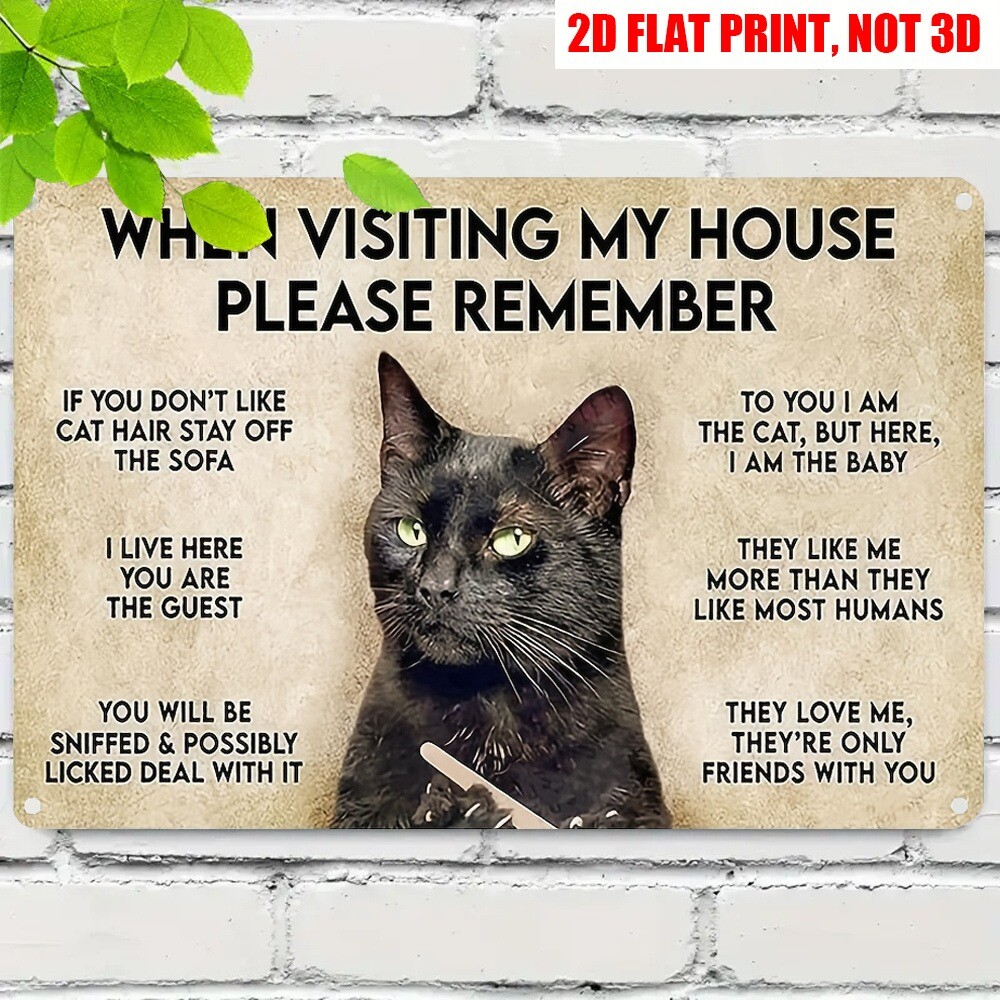 Black Cat Metal Tin Sign Humorous Wall Art Rustic Decor 12×8 Home Cafe Easy Hang