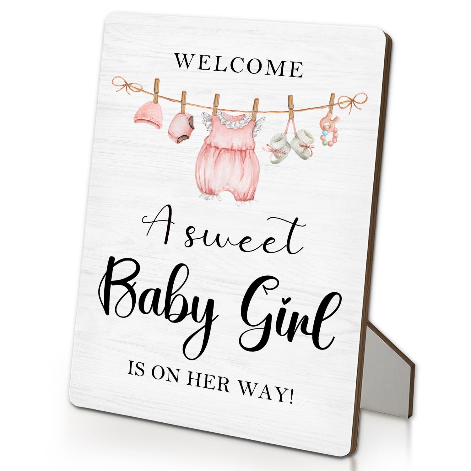 Baby Shower Sign 8″x11.2″, A Sweet Girl Is on the Way Wooden Stand Sign 8″x11…