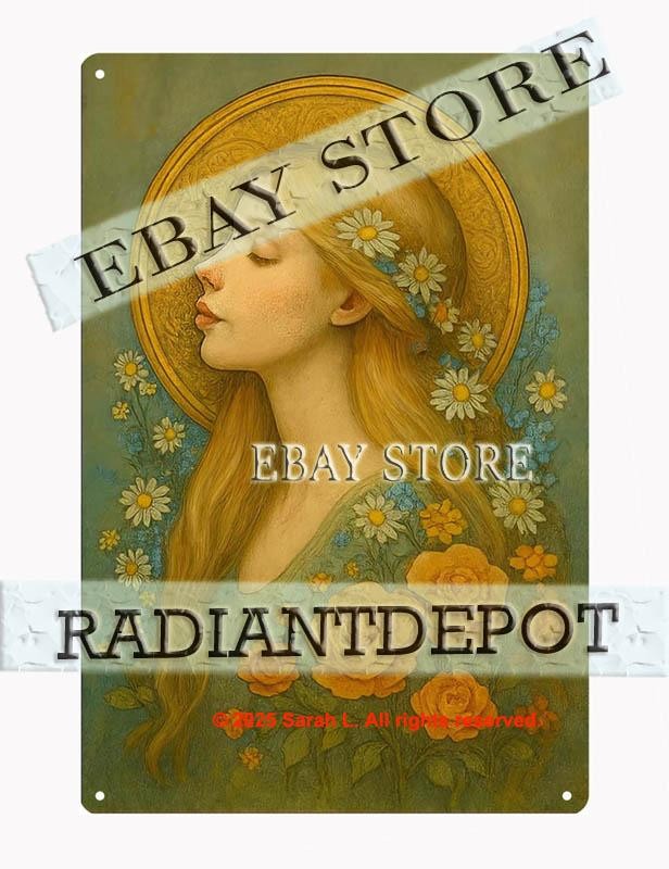 metal tin sign Golden Floral Woman Profile Elegant plaque