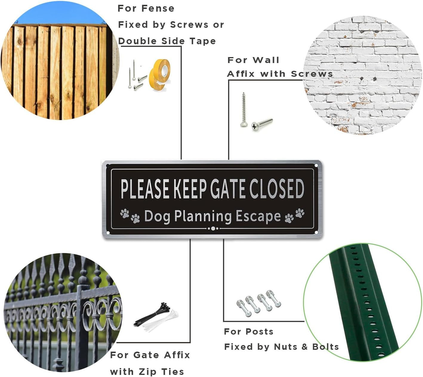 2 Pack Please Close the Gate Matal Sign – Dog Planning Escape Sign – Brushed Alu