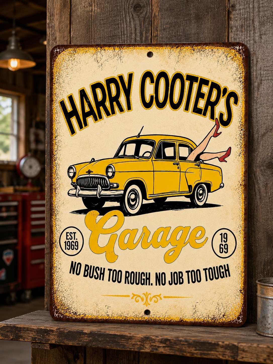 Funny Harry Cooter’s Garage Metal Sign Vintage Mechanic Auto Shop Man Cave Decor