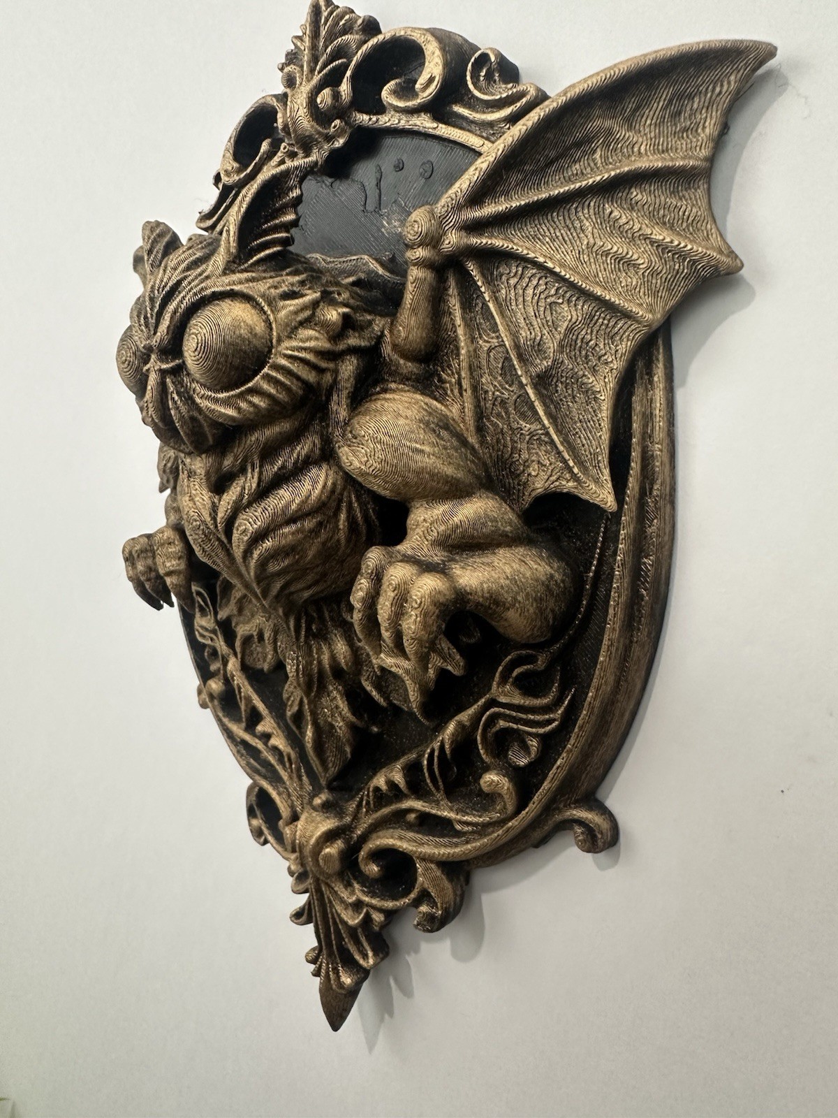 Gothic Mothman Wall Plaque Cryptid Sculpture Dark Fantasy Wall Home Decor 9x7x2”