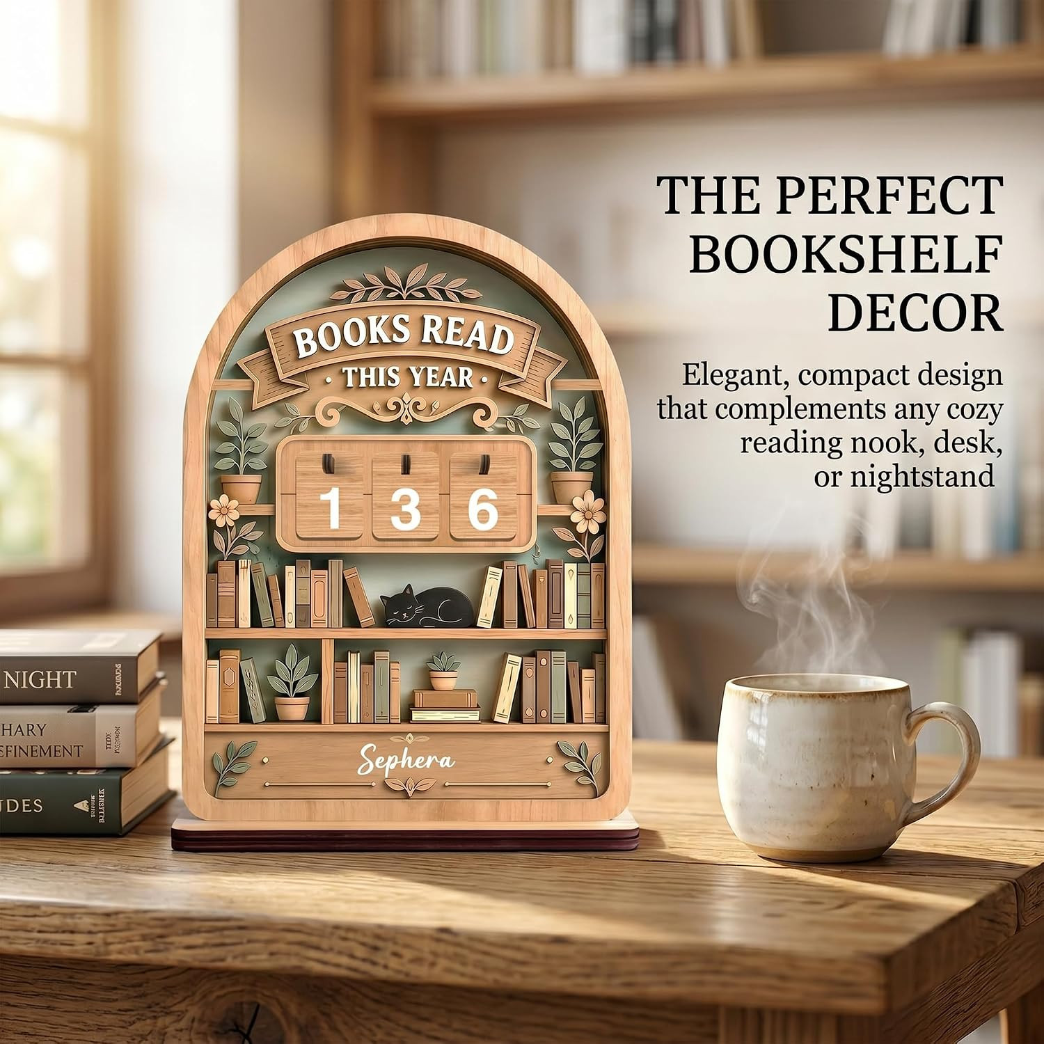 Books Read This Year Tracker Sign – Wooden Reading Counter Shelf Decor, Thoughtf