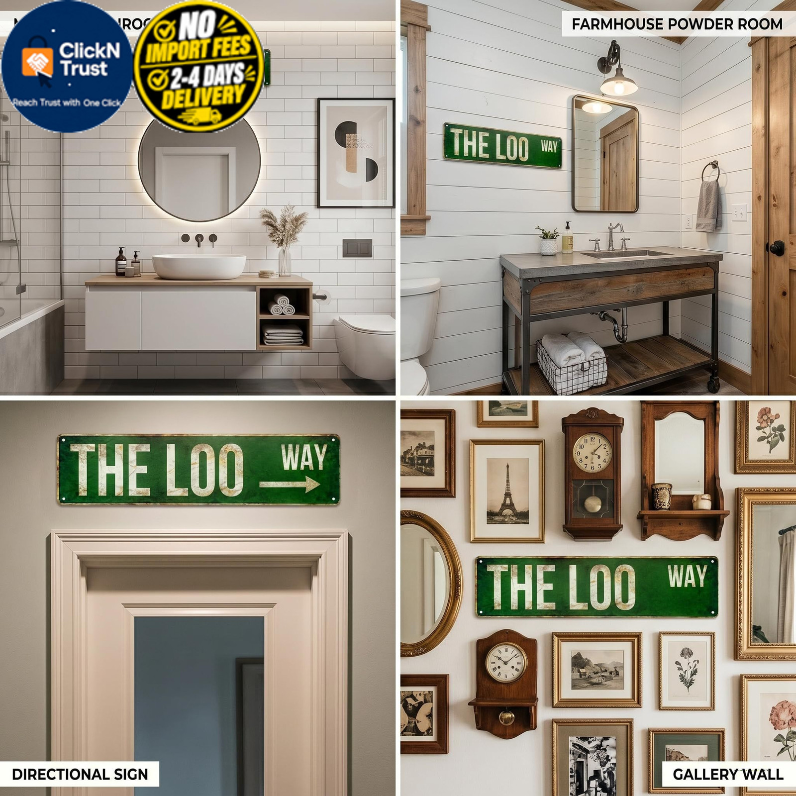 The Loo Way Funny Metal Street Sign, Vintage Aluminum 4×15 inch,