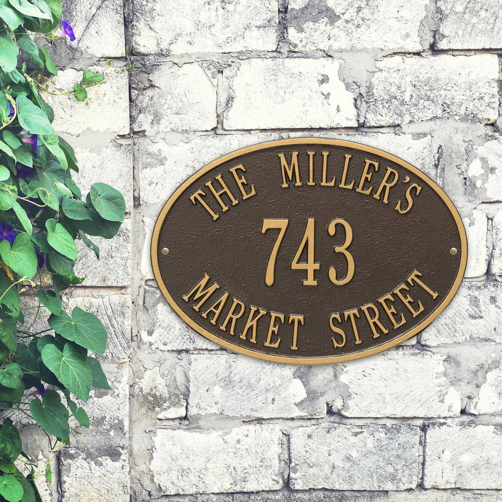 Hawthorne Standard Oval Bronze/Gold Wall 3-Line Address Plaque