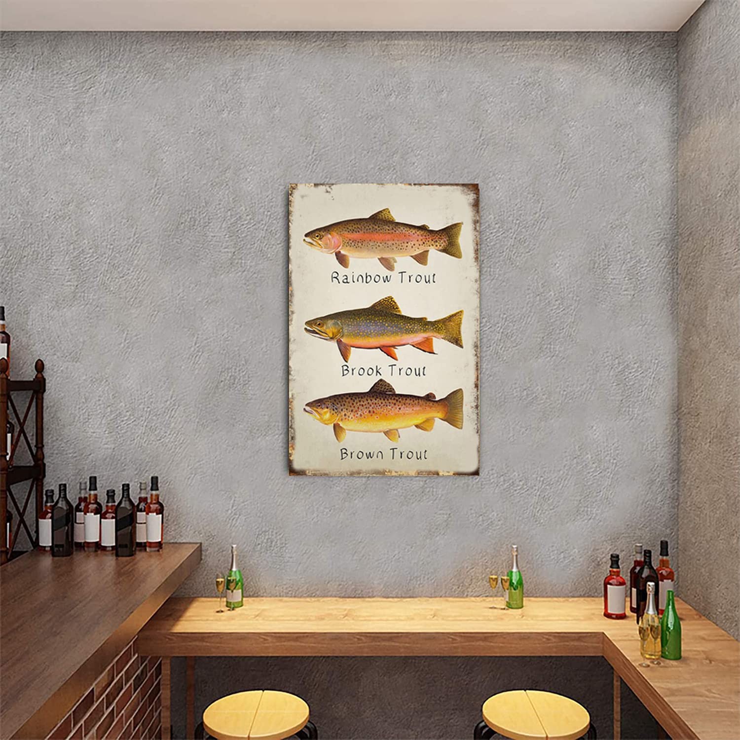 Cusde Rainbow Trout Metal Tin Sign Brook Wall Art 12″L x 8″W, multi