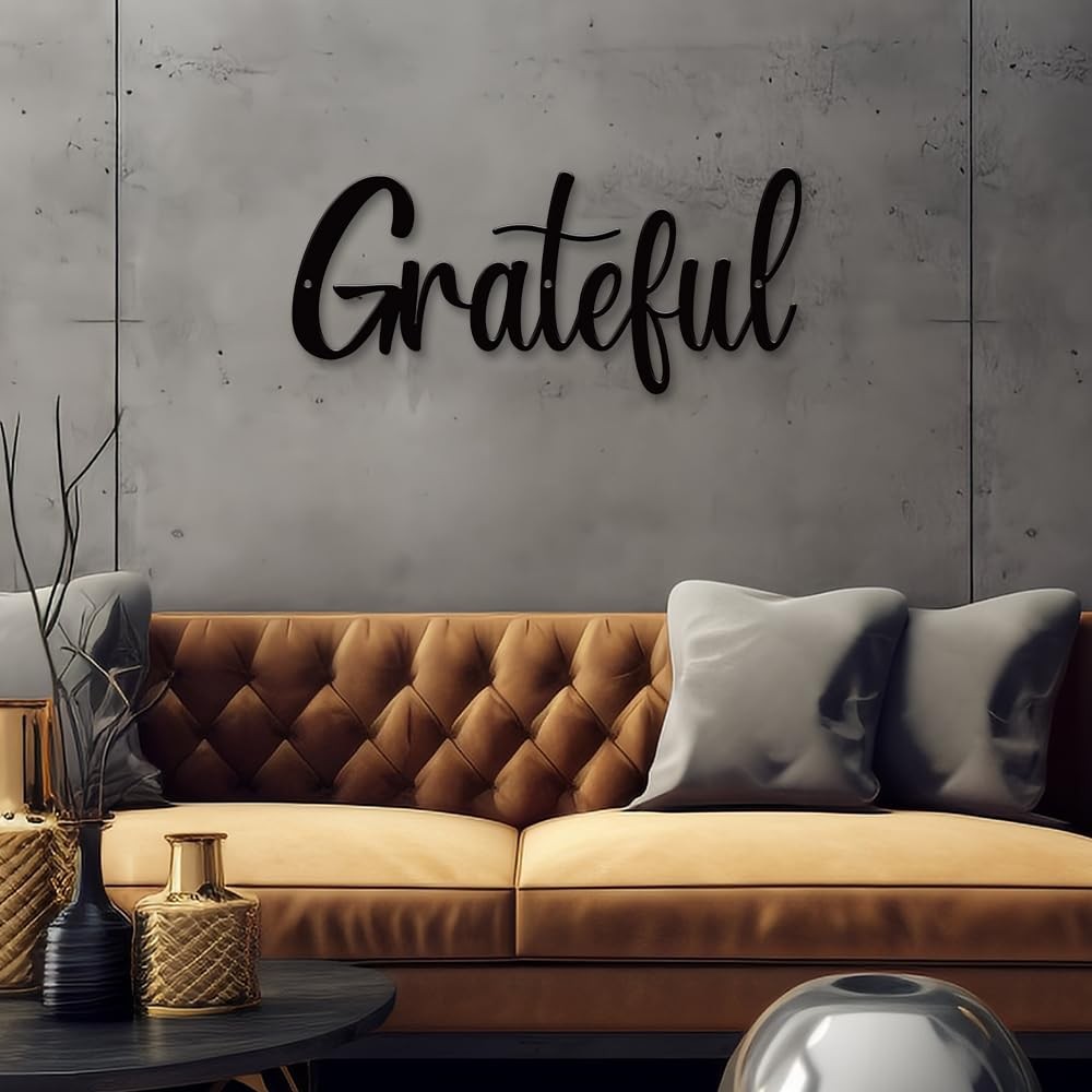 12×5.4 Inch Black Metal Letters Grateful Wall Decor Art For Living Bedroom