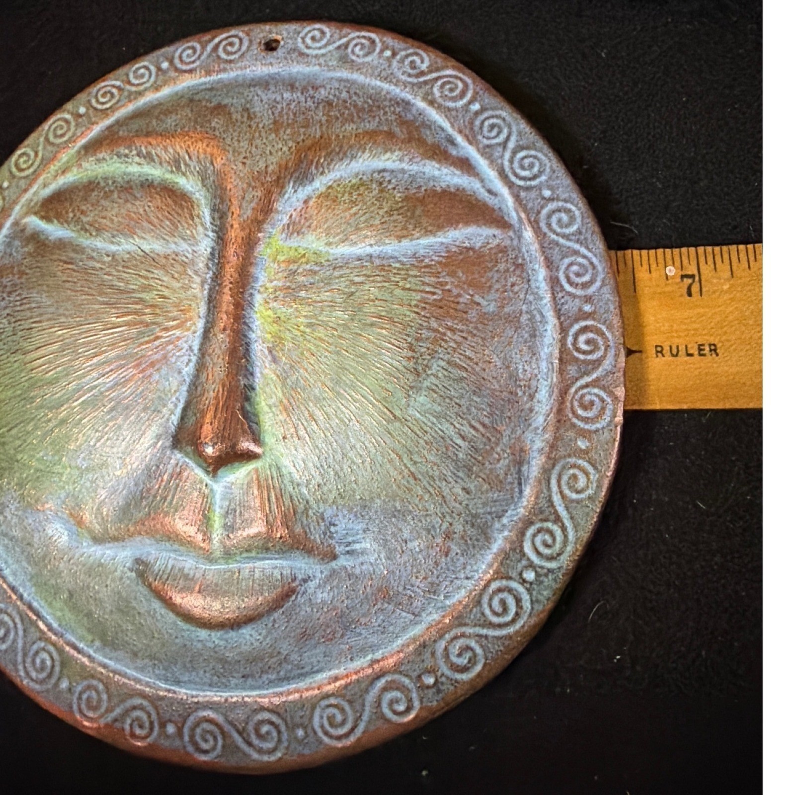 Artisan Sun Face Wall Plaque 7.25in Copper Green Terracotta Zion Utah Boho 2007