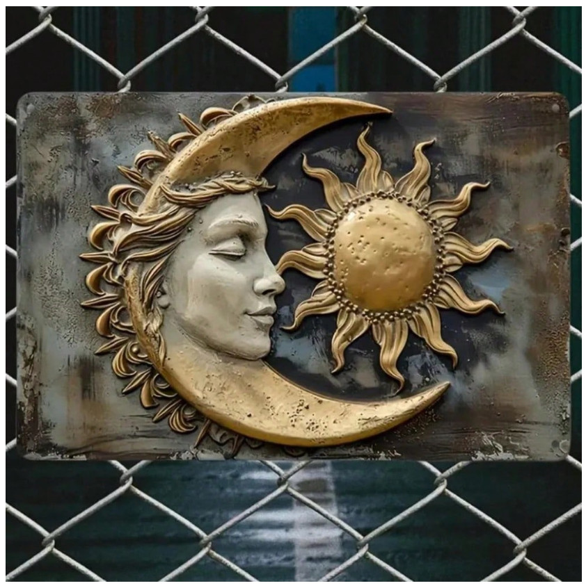 Vintage Sun & Moon Celestial Aluminum Sign – Timeless Wall Decor, Suitable For H