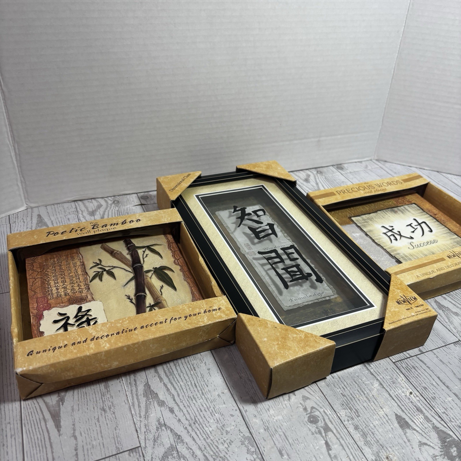 Poetic Bamboo Wall Plaques Set of 3 – Success / Prosperity / Wisdom – NEW