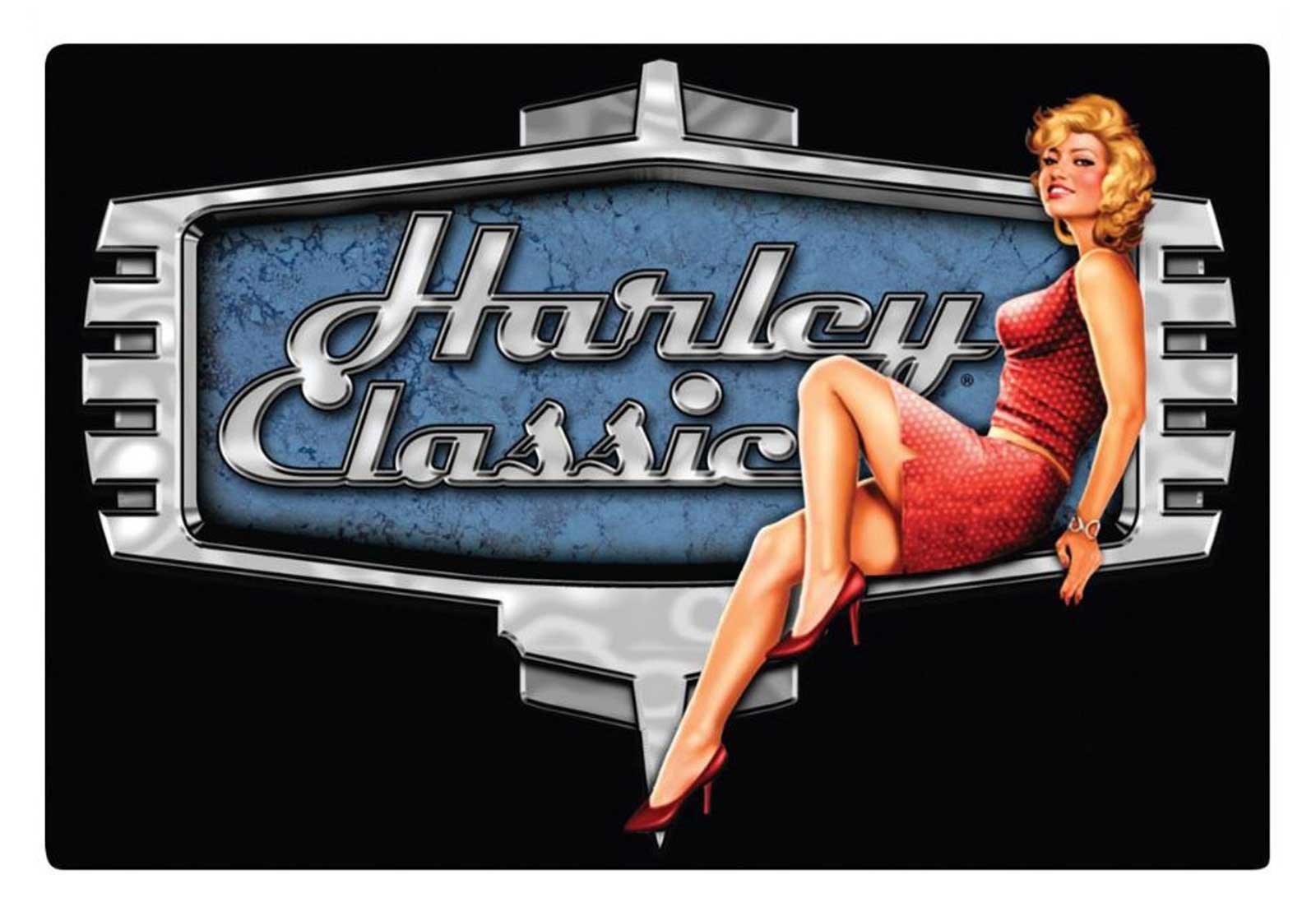 Harley-Davidson Retro Babe Embossed Tin Sign, 17 x 11.5 inches – Black