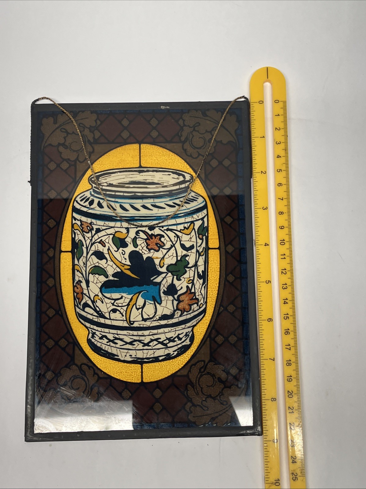 RX Pharmacy Wall Hanging Glass Plaque Vintage 9”x 6” Sun catcher Stained like